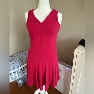 Ann Taylor Vibrant Red Pink drop waist Midi Dress 4